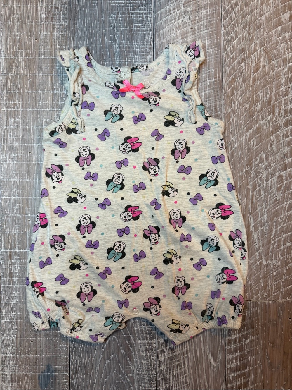 Disney Gray Minnie Mouse Tank Romper with Pink, Purple, Teal Accents